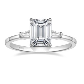 EAMTI 3CT 925 Sterling Silver Engagement Rings 3-Stone Emerald Cut Cubic Zirconia CZ Wedding Promise Rings for Her Wedding Bands for Women Size 3-11, Metal, Cubic Zirconia