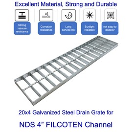 MOSINSBO Galvanized Steel Drain Grate 20x4 for NDS 4” FILCOTEN Channel, 2 PC Outdoor Drain Cover, B Class Replacement Sewer Grate Durable Heavy Duty, Sliver Rectangle Drainage Grate for Driveway, Yard
