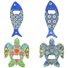 Airssory 4 pcs 4 Styles 10.9-13.8CM Marine Style Bottle Opener Fridge Magnet Creative Fish Turtle Sea Animal Shaped Drink Bottle Cap Opener Fridge Magnetic for Home Kitchen Bar Tool Accessory