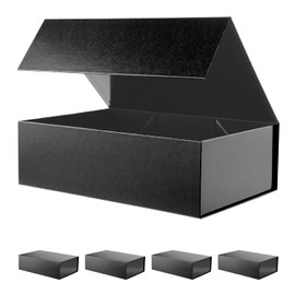 BLK&WH 5 Collapsible Groomsman Boxes - Large Gift Boxes with Lids, 13.5x9x4.1 Inches, Glossy Black with Grass Texture