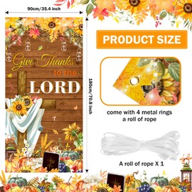 AIBIIN Give Thanks To The Lord Door Cover Sunflower Crucifix Thanksgiving Door Banner Maple leaf Fall Bulletin Board Decorations Christian Religious Decoration Indoor Outdoor Decor Bulletin Board Set 35.4 x 70.8 Inch