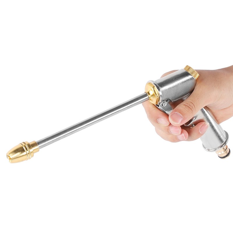 High Pressure Water Spray Gun Long Hose Brass Nozzle Adjustable