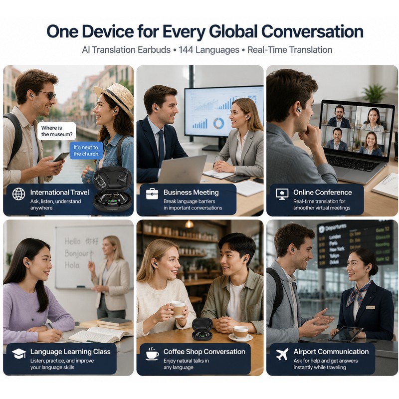 AI Translation Earbuds for Travel & Business – 144-Language Real-Time