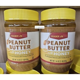 Trader Joe Peanut Butter with Honey Dry Roasted Peanuts with Honey & Sea Salt 16oz 454g (2 Jars)
