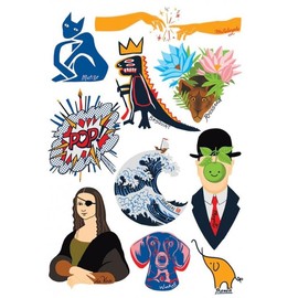 EppoBrand Gallery Waterproof Temporary Tattoos for Kids & Adults with Michalengelo Picasso Matisse Basquiat Rousseau Lichtenstein Hokusai Magriette Leondardo da Vinci Mona Lisa & Warhol Pop Art Works