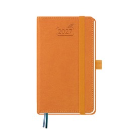 BEZEND Pocket Diary 2027 A6 Horizontal Week to View Hardback 15.5 x 9 cm. Slim Weekly Planner with Pen Holder & Inner Pocket, Portable Appointment Diary for Work Travel Home, Vegan Leather, Orange