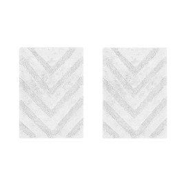 Better Trends 2 Piece Bathroom Rug Set 100% Cotton Non-Slip Washable Bath Mat, Soft & Absorbent Bath Rugs for Bath Room, Shower, Bathtub & Spa Floors White Hugo Collection