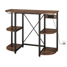 METYERRY Bakers Rack with Power Outlet and LED Light, Microwave Stand with Storage，Coffee Bar Cabinet with Wine Rack,Kitchen Shelf Suitable for Kitchen, Dining Room, Living Room, Rustic Brown