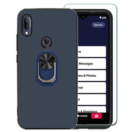 Ranyi for Jitterbug Smart3 Case with Screen Protector, Ultra Slim TPU Case with Screen Protector & 360 Rotating Ring Holder Kickstand Silicone Rubber Case for Lively Jitterbug Smart 3 -blue