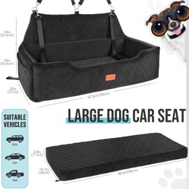 HEGGCOOE Large Dog Car Seat Under 100 lbs, Washable Dog Car Bed for 2 Medium Dogs, Detachable Pet Booster Seat with Storage Pocket and Seat Belt for Back Seat Dog Travel Bed
