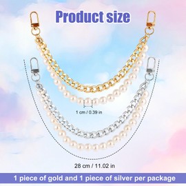 2pcs Pearl Purse Chain Extender, Gold Silver Purse Extender Chain Double Purse Strap Extender Pearl Chain Replacement Bag Extender for Handbags Purse Making Supplies