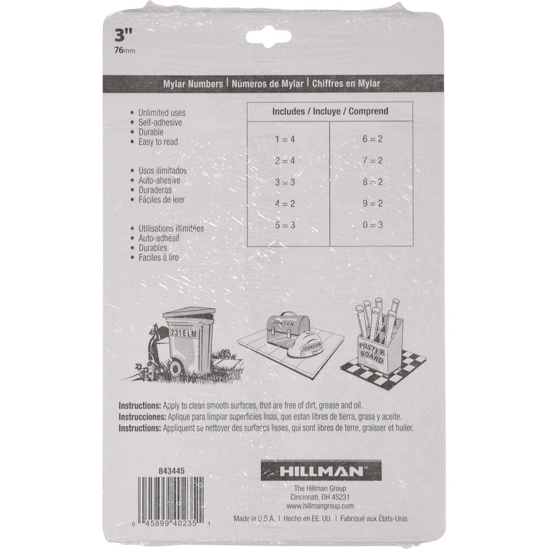 Hillman 843445 Reflective Adhesive Mailbox Number Pack, 3", Black and