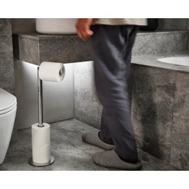 Joseph Joseph EasyStore Luxe 2 in 1 Free-Standing Toilet Paper Holder Stand, Premium Stainless Steel, Up to 4 Toilet Roll Storage