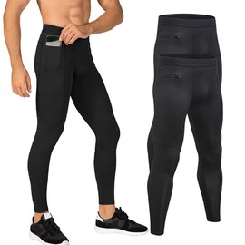 WRAGCFM Compression Pants Mens Leggings,Mens Active Compression Leggings with Pockets Quick Dry Workout Athletic Gym Leggings Sports Tights (Black+Black,XL