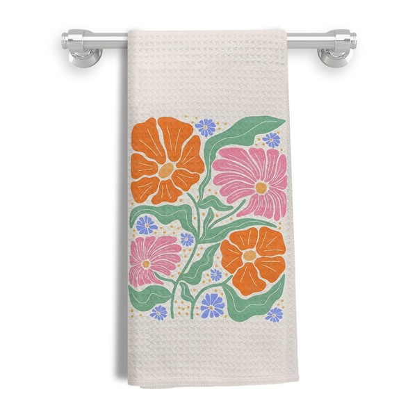 Kemingni Boho Floral Kitchen Towels, 70s Retro Groovy Bohemian Flower