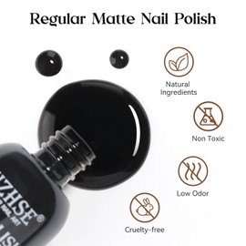 MIZHSE Matte Black Nail Polish, Quick Dry Velvet Black Nail Polish, Non-Gel Air Drying Fast 15 ml Regular Glossy Shiny Finish Nail Lacquer, Full Coverage Nail Art Manicure DIY Home