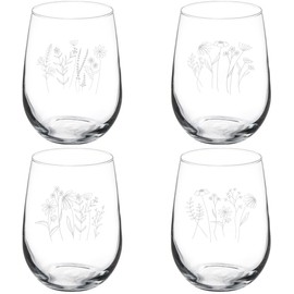 MIP Set of 4 Wine Glass Gift Wildflowers Collection (17 oz Stemless)