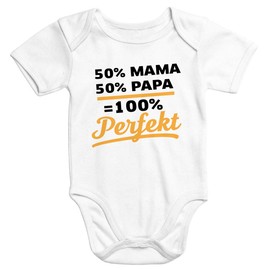 MoonWorks Baby Bodysuit 50% Mama 50% Papa 100% Perfect Baby Bodysuit Organic Cotton Short Sleeve, White