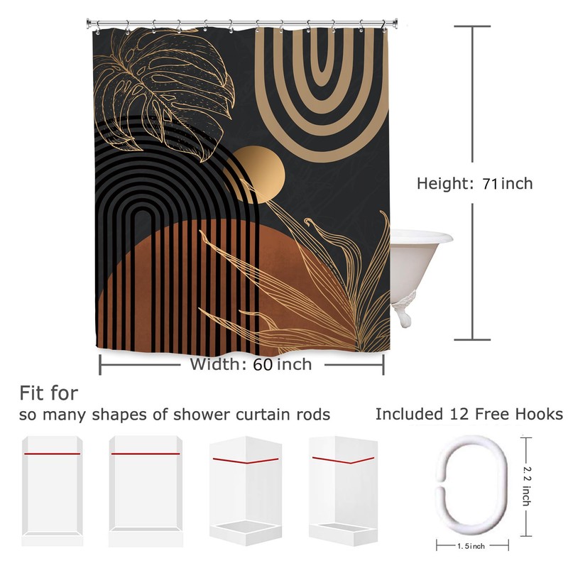 Yookeb Abstract Black Mid Century Bathroom Shower Curtain 60W by