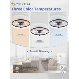 ZMISHIBO Low Profile Ceiling Fans with Lights and Remote, 20 Inch Flush Mount Ceiling Fan with Light, 3000K-6000K Dimmable Fandelier LED Fan Light, 6 Wind Speeds Brown Ceiling Fans for Bedroom