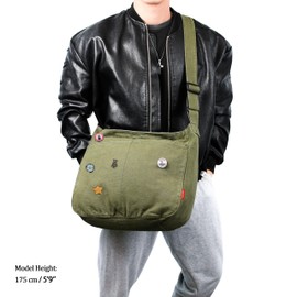 Captain Blues Canvas Messenger Bag, Large Messenger Bag with Multi-Pockets, Canvas Bag, Shoulder Bag for Men and Women, Messenger Bags School Y2K, Green