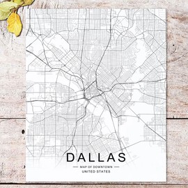 Dallas Map, Office Map Art, Map of Downtown, Dallas Wall Art, Street Map, Dallas Road Art, Home Wall Decor, Black and White Print, No Frame (11X14 INCH)