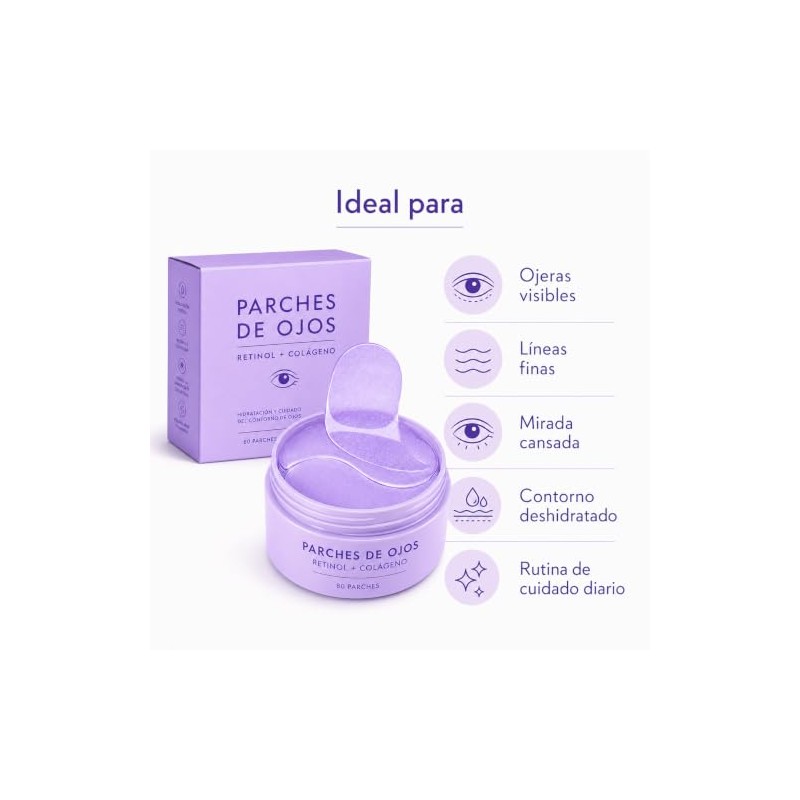 Parches para Ojos con Retinol y Colágeno, para Ojeras, Bolsas
