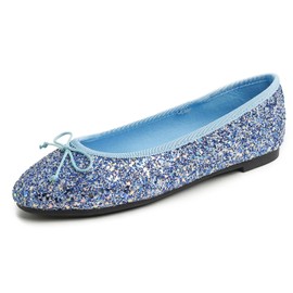 Feversole Round Glitter Ballerina, Women's Classic Ballet Flats Tread Sole, Glitter Multi Blue