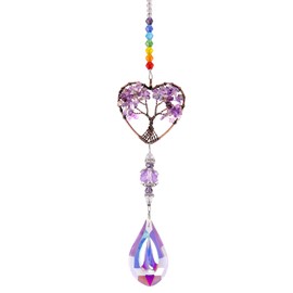Crystal Sun Catcher,Sun Catchers for Windows,Hanging Ornament Life Tree Glass Pendant,Crystal Gifts for Women,Garden Ornaments Outdoor,Healing Crystals, Rainbow Maker Suncatcher