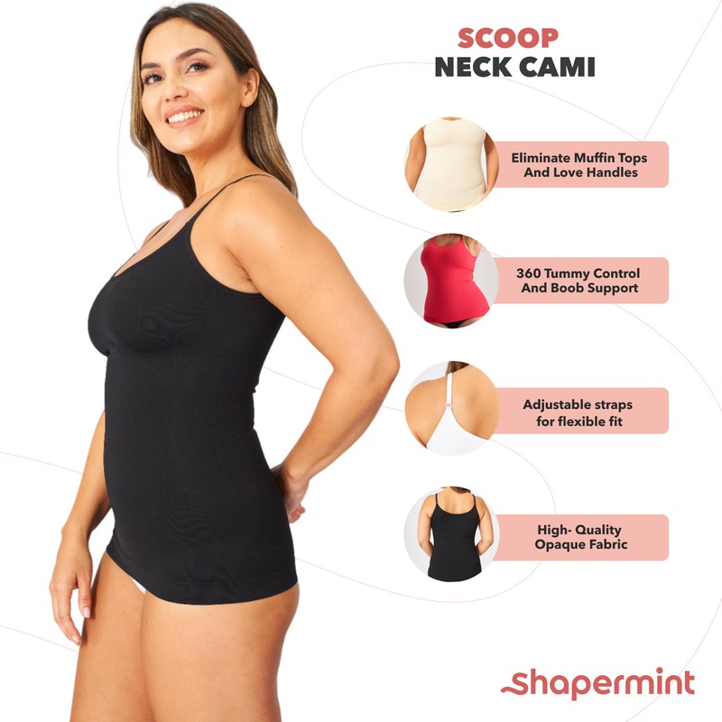 SHAPERMINT Womens Tops 2-Pack - High Compression Scoop Neck Cami
