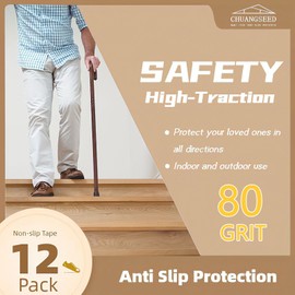 CHUANGSEED 12-Pack Non-Slip Outdoor Stair Treads Grip Tape 4'' x 30'', Heavy Duty Black Grit Anti-Slip,High Traction Adhesive Treads Suitable for Most Slippery Surfaces