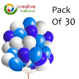 10" Latex Vibrant White, Blue, Light Blue Colour Combination Plain Balloons For Party Decorations Valentines Day Pack of 30