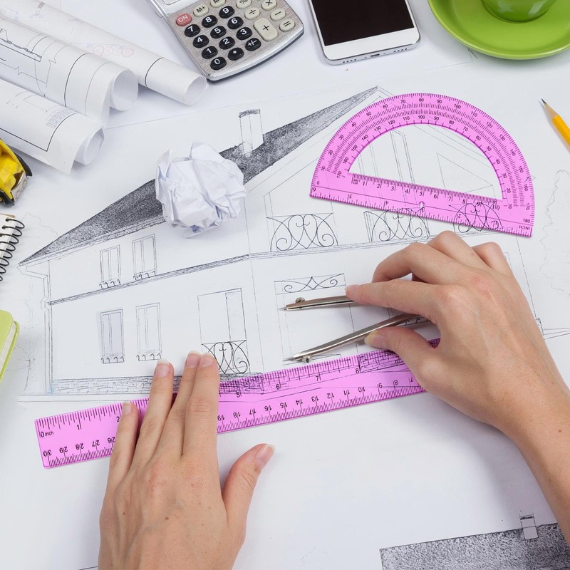 Zonon 2 Pack 12'' Plastic Ruler and 6'' Plastic Protractor
