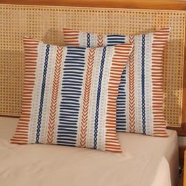 Burnt Orange Navy Blue Pillow Covers 18x18 Inch 2 Pcs Boho Polka Dots Stripe Decor Throw Pillows Fall Modern Geometric Outdoor Farmhouse Decoration Pillowcase Linen Cushion Cover for Couch Sofa