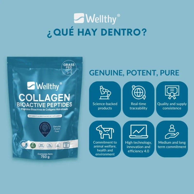 Péptidos Bioactivos De Colágeno Hidrolizado 750 Gr Wellthy Sin Sabor