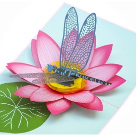 PopLife Blue Dragonfly and Lotus 3D Pop Up Card - Mother's Day, Valentine's Day, Birthday, Thank you, Get Well, Anniversary - for Friends, Sister, Wife, Grandma, Daughter, Girlfriend