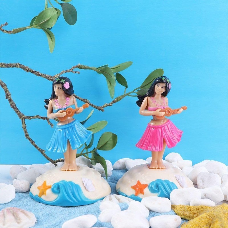 Pink Solar Powered Dancing Girl Swinging Hawaiian Girl Grass Skirt