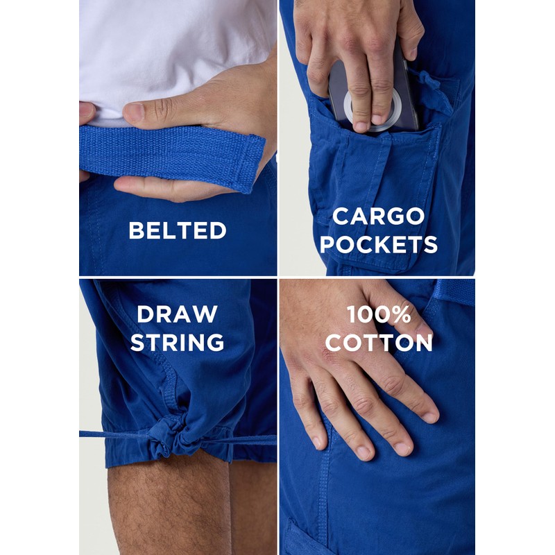 X RAY Men's Belted Long Cargo Shorts for Men, Below