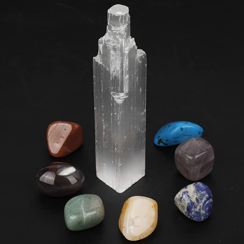 ANCLLO 7 Chakra Healing Energy Stone with Plaster Tower Set