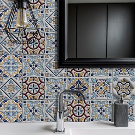 Alwayspon 24Pcs 6x6inch/15x15cm Retro 3D Effect Peel and Stick Wall Tile Sticker for Home Decor, Self-Adhesive Vinyl Backsplsh for Kitchen Bathroom Waterproof Tile Transfer Decals, Colorful