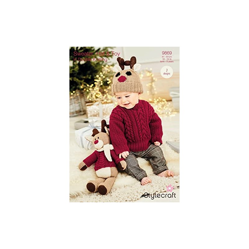 Stylecraft 9869 DK Reindeer Hat Sweater Toy Knitting Pattern
