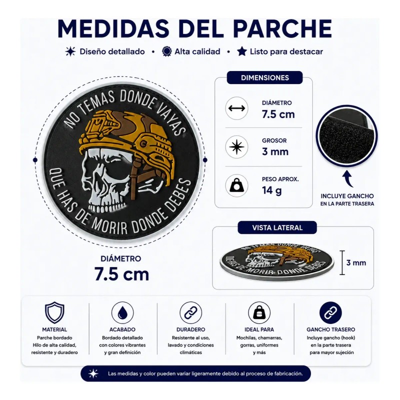 Parche Táctico Militar Insignia Soldado Calavera Pvc Khaki
