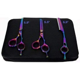 Tufail Multi color Japanese J2 Stainless Steel Pro Razor edge Barber Hair cutting scissors shears Barber Thinning Scissors Shears And Hair Thinning Razor 5.5",5.5"& 5.5" +Ergonomic Bent Down Th