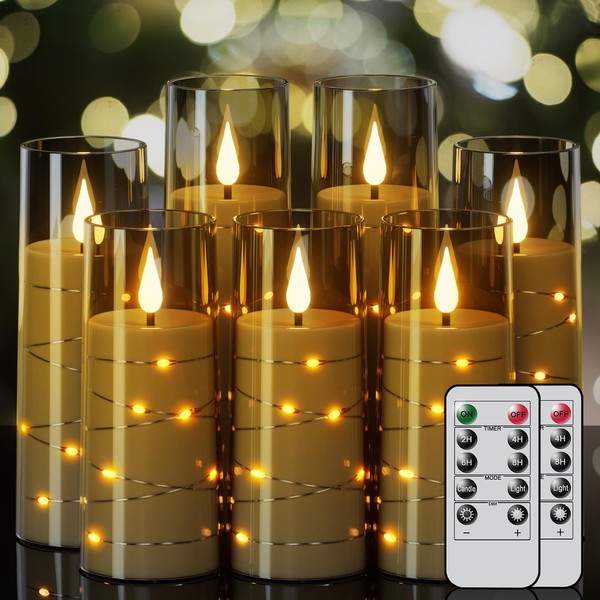 Lasumora Flameless Candles with Remote Timer, Embedded String Lights Candles