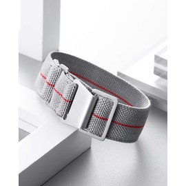 Binlun Elastic NATO Fabric Nylon Watch Strap, Waterproof Replacement Velcro Strap, 18 / 20 /22 mm, grey-red