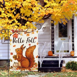 Louise Maelys Welcome Fall Garden Flag 12x18 Double Sided, Small Burlap Autumn squirrel Garden Flag Fall Thanksgiving Outside Outdoor House Yard Decoration (ONLY FLAG)