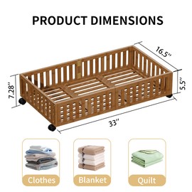 Bamboo Under Bed Storage with Wheels,Rolling Underbed Shoe Organizer Box for Shoes,Blankets,Toys,Clothes Container Space-Saving Bins for Bedroom,Closet,Dorm,Nursery