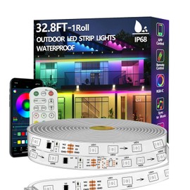32.8FT Outdoor LED Strip Light Waterproof,IP68 Outside RGB+IC Light Strip with App/Remote Control,Chase Mode,Music Sync Light for Balcony,Deck,Rooftop,Garden,Pool