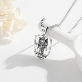 XIXLES Archangel Saint Raphael Necklace S925 Sterling Silver St Raphael Shield Pendant Necklace Healer Guardian Angel Jewelry Gift for Men Women with 20+2" Chain