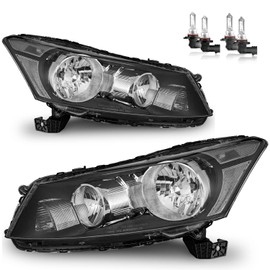 Vizotae Headlights Assembly for 2008-2012 Honda Accord 4Dr, High/Low Beam W/Bulbs, Driver & Passenger Side, NOT fit coupe models or Crosstour models